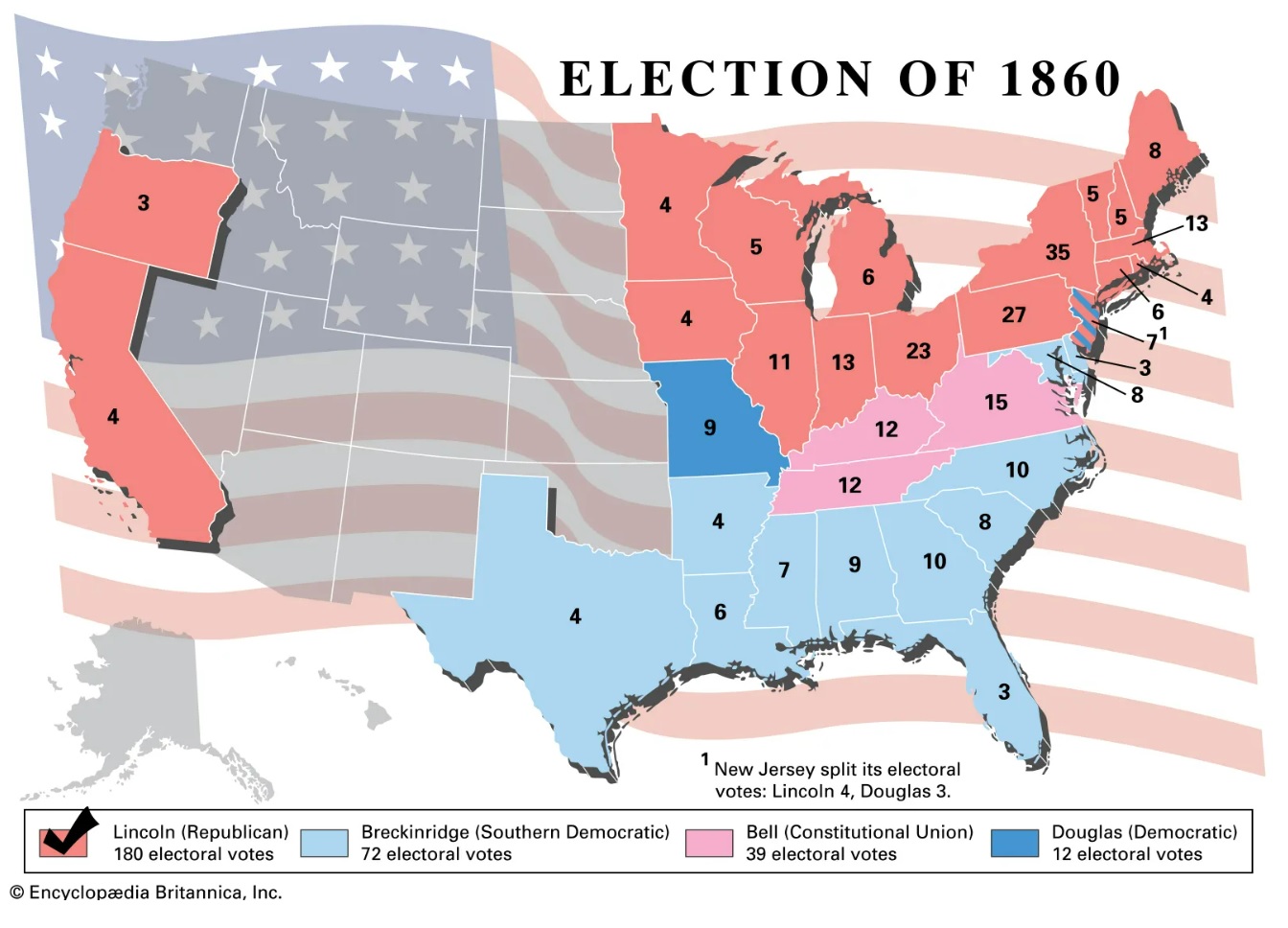 Выборы в США 1860 - распределение голосов