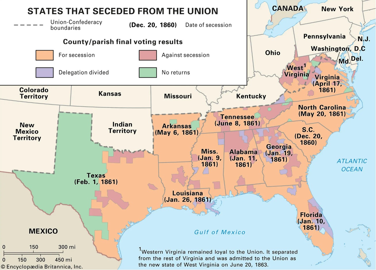 конфедеративные штаты америки на карте