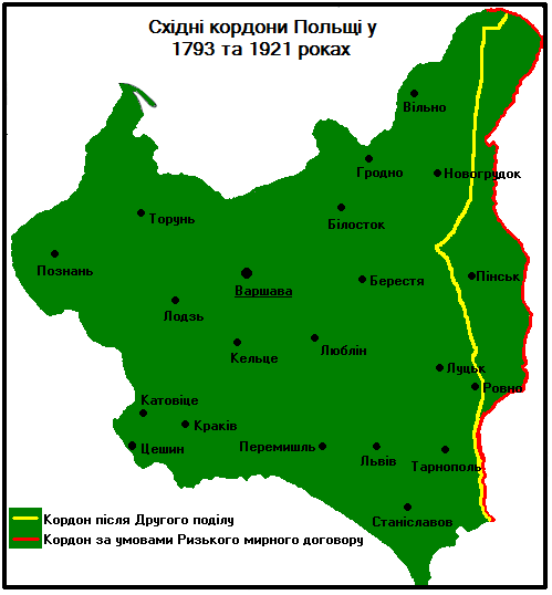 Границы Польши в 1921 году - с Галичиной