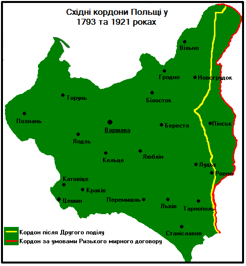 Кордони Польщі у 1921 році – з Галичиною