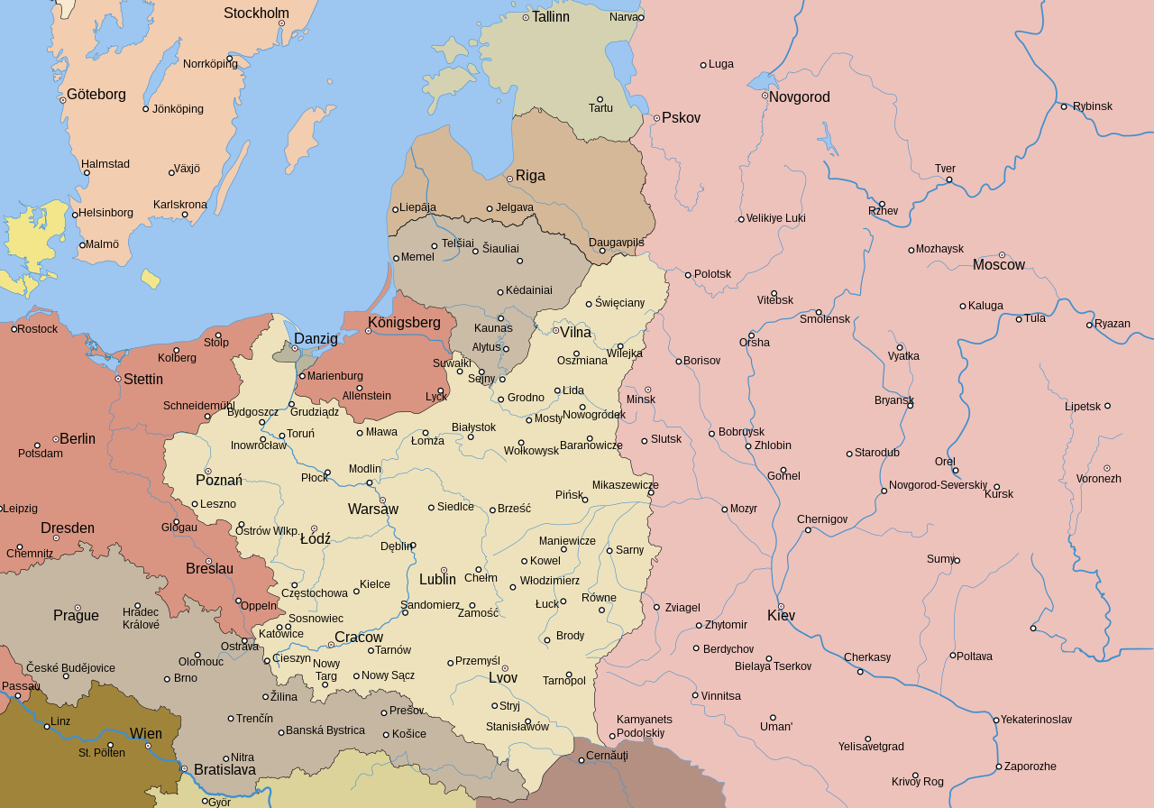 Польша на карте Европы между мировыми войнами