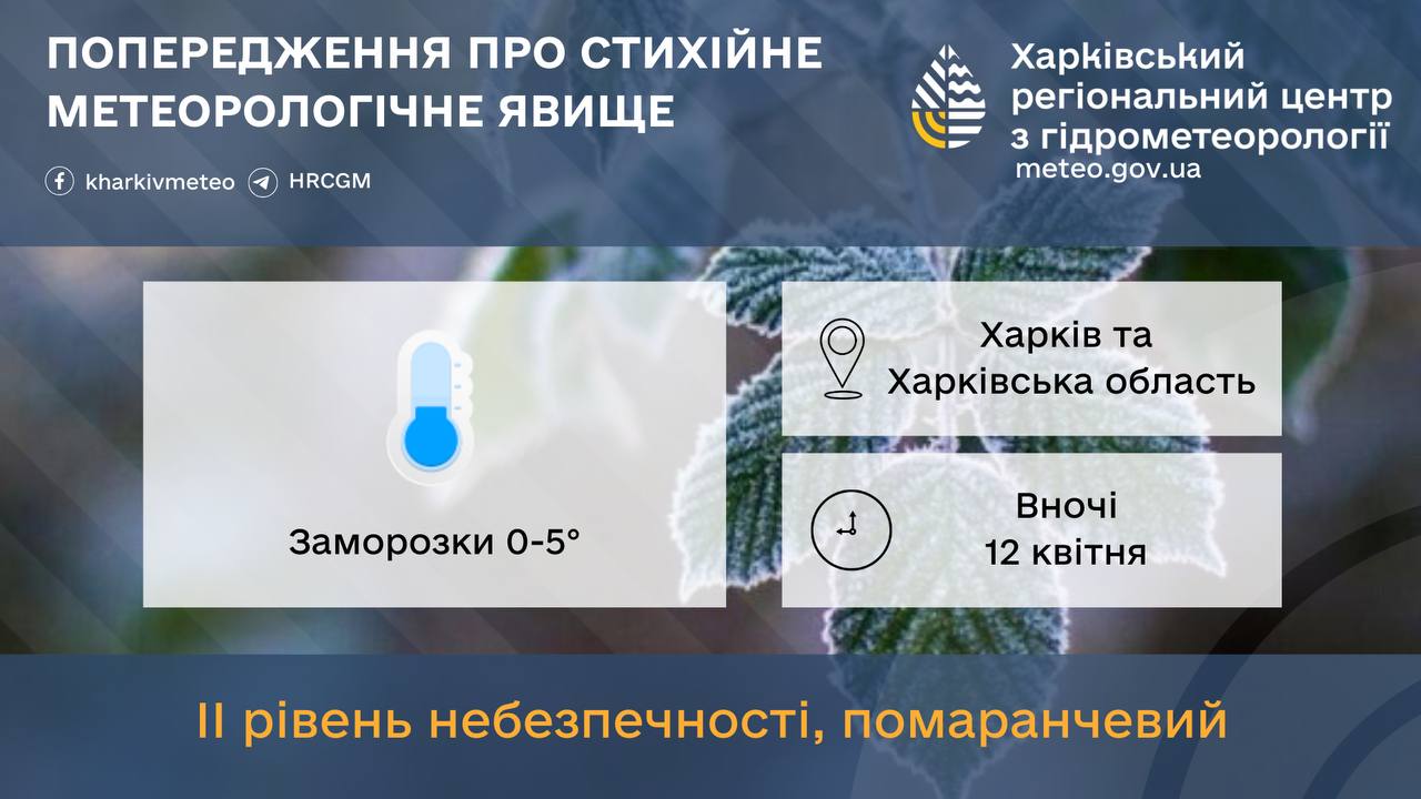 Предупреждение о заморозках в Харькове и области — II уровень опасности