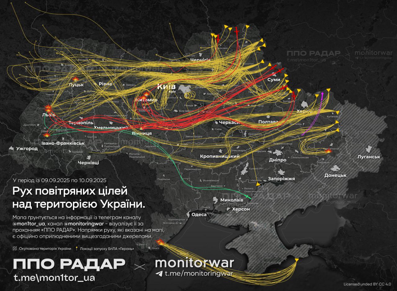 атака ракет и шахедов 10 сентября 2025 - залетели в Польшу