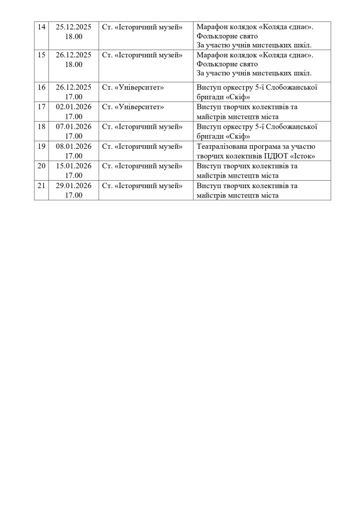 график концертов в метро Харькове