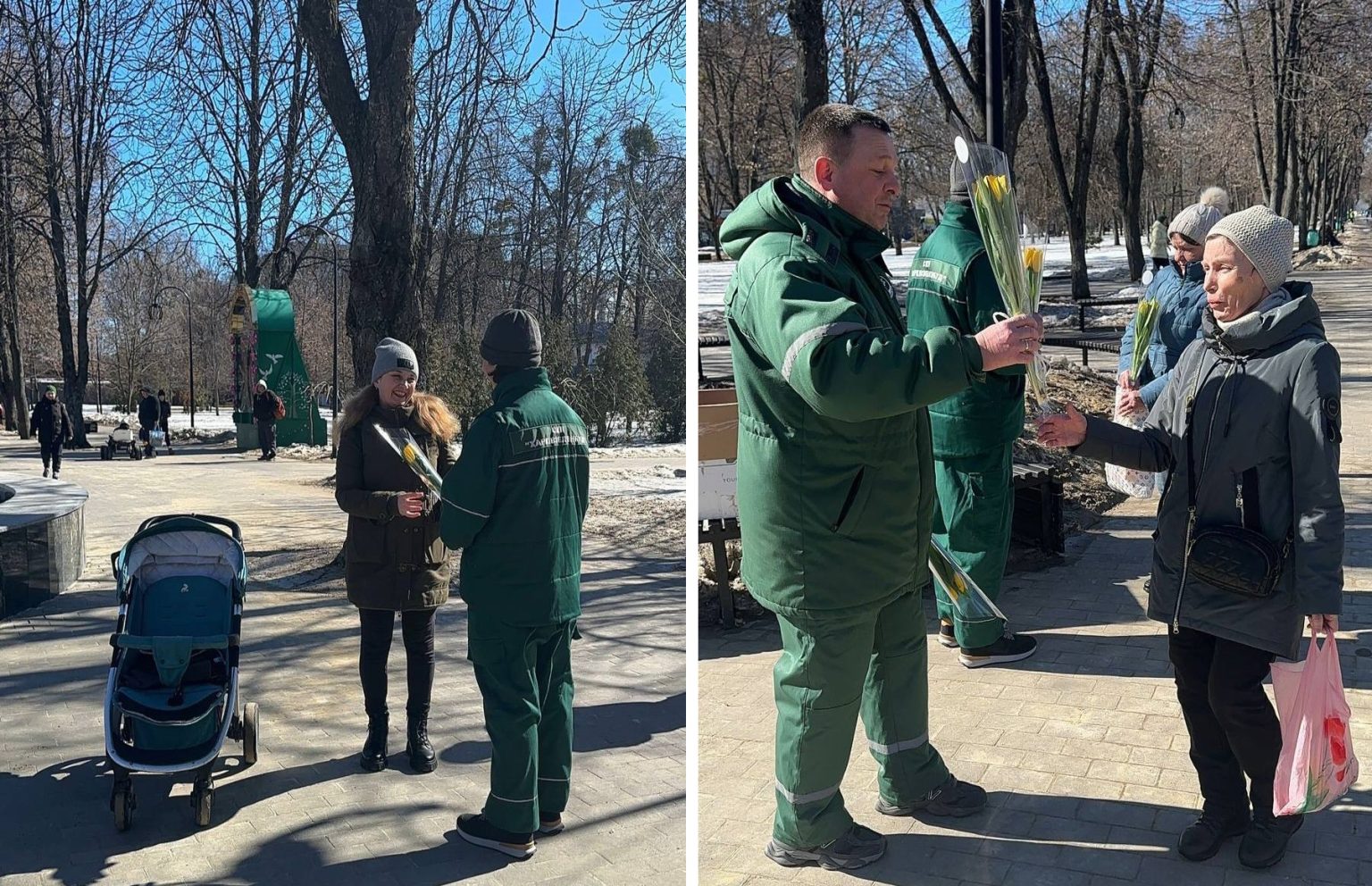 Харьковчанкам 8 марта посреди города дарили цветы коммунальщики (фото)