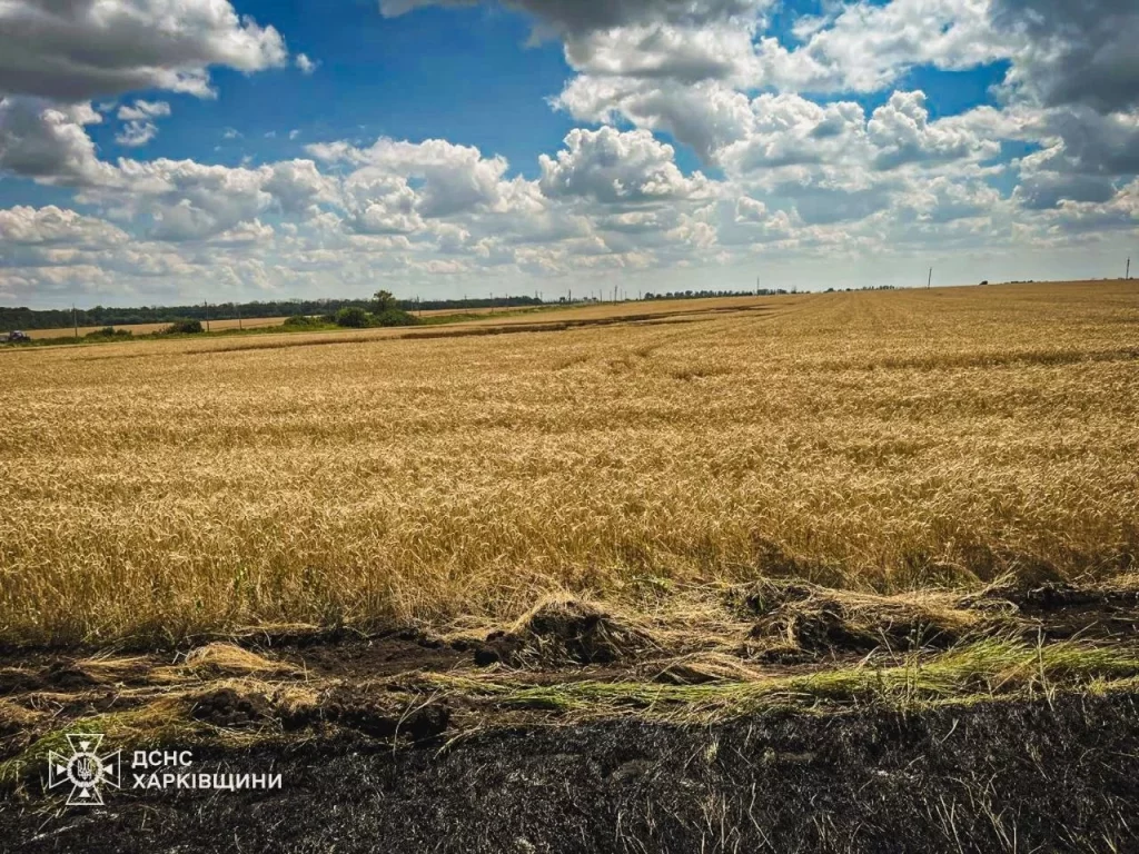 поля горели на Харьковщине из-за атак БпЛА