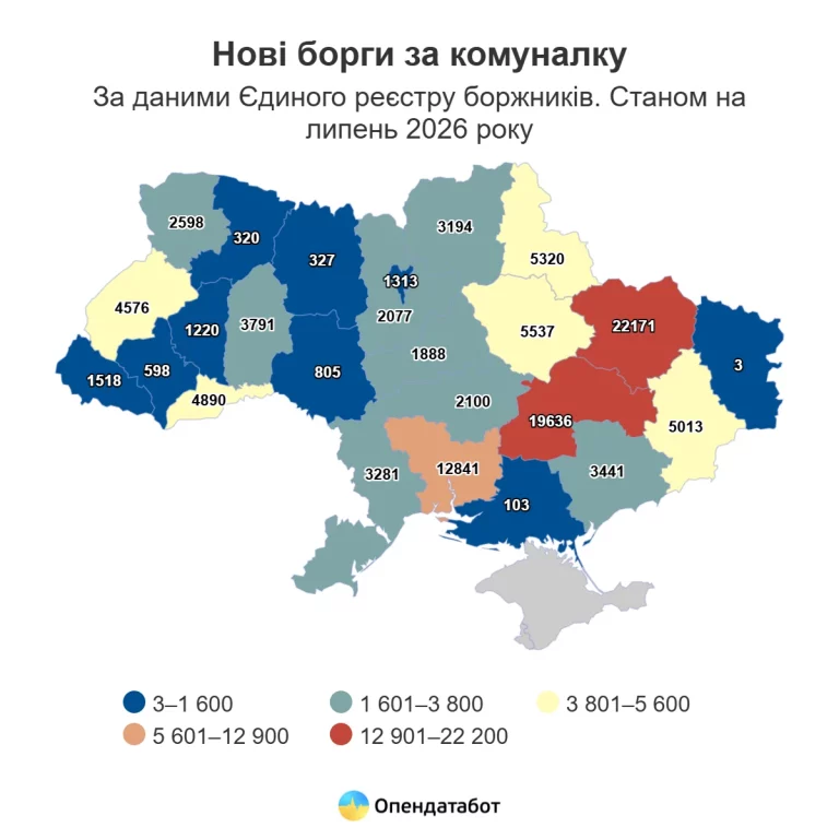 Харьковщина – на первом месте по количеству долгов за коммуналку (инфографика)