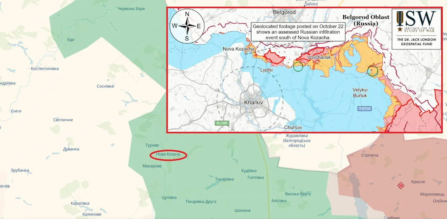 Оккупантов заметили к югу от Новой Казачьей — ближе к Харькову — ISW (карта)